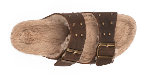 Sandalo Doppia Fibbia e Borchie in Pelle Donna