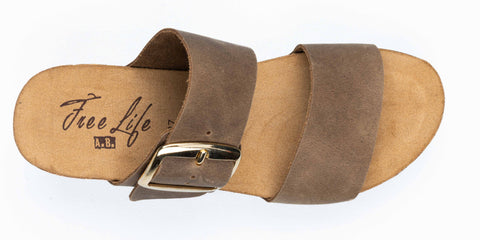 Double Strap Leather Ciabatta Zeppa for Women with Buckle