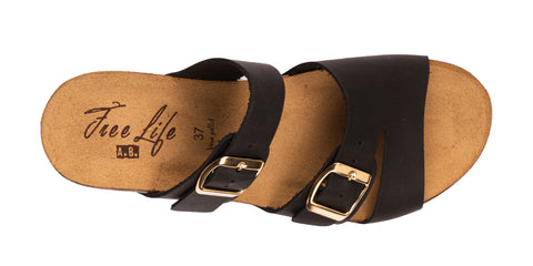 Women's Oiled Leather Ciabatta with Double Buckle