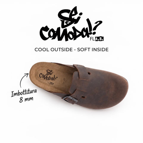Sabot Clog in Pelle Ingrassata Con Plantare Morbido
