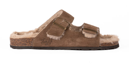 Sandali doppia fibbia imbottiti in pelle scamosciata donna