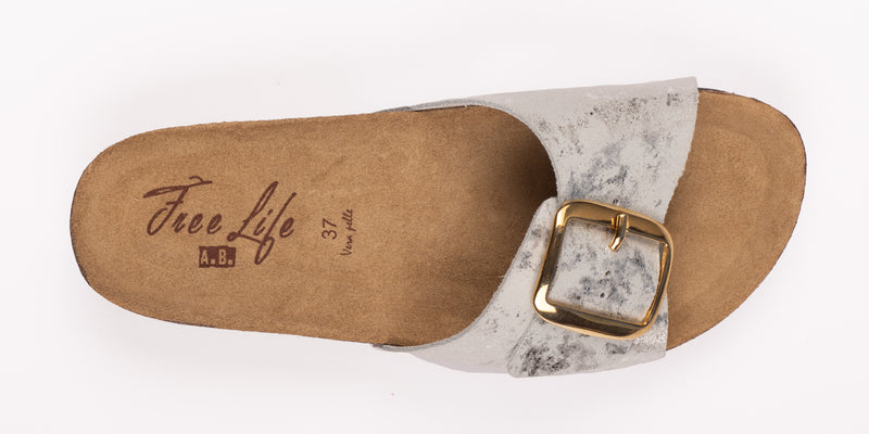 Ciabattina a Fascia in pelle graffiti con Fibbia Grande