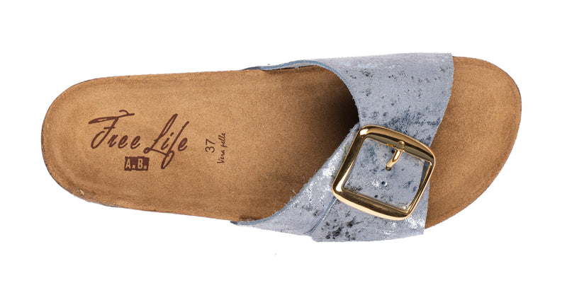 Ciabattina a Fascia in pelle graffiti con Fibbia Grande