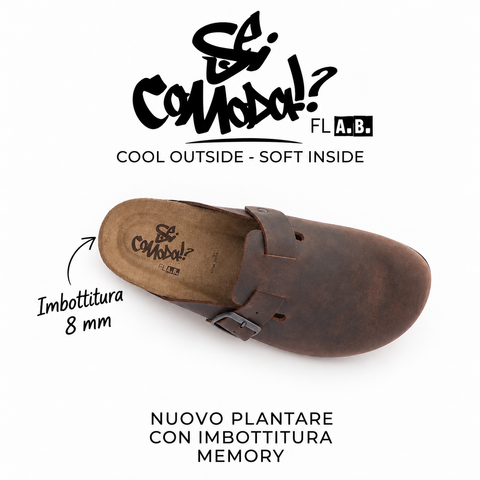 Sabot Clog in Pelle Ingrassata Con Plantare Morbido