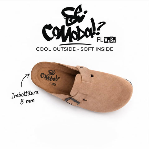 Sabot Clog in Pelle Scamosciata Con Plantare Morbido