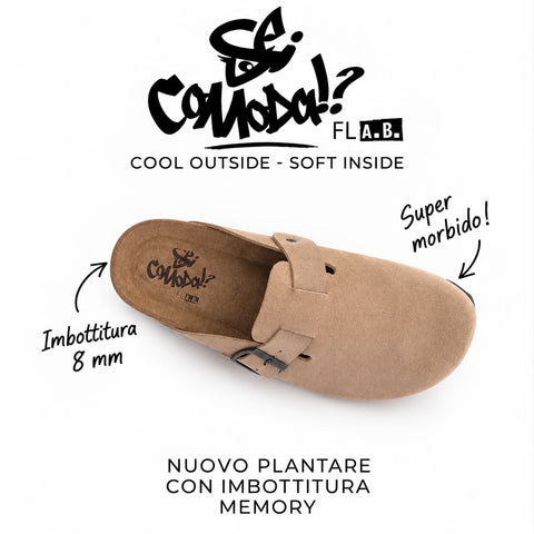 Sabot Clog in Pelle Scamosciata Con Plantare Morbido