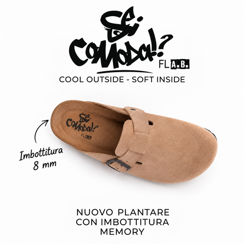 Sabot Clog in Pelle Scamosciata Con Plantare Morbido