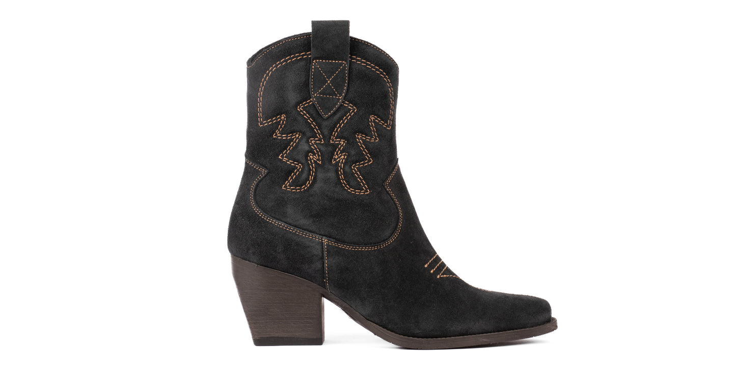 Embroidered Suede Western Ankle Boots