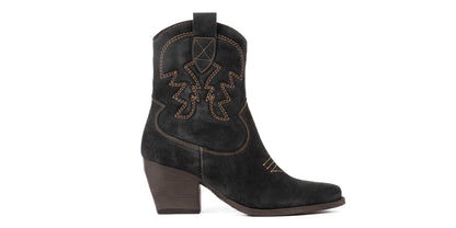 Embroidered Suede Western Ankle Boots