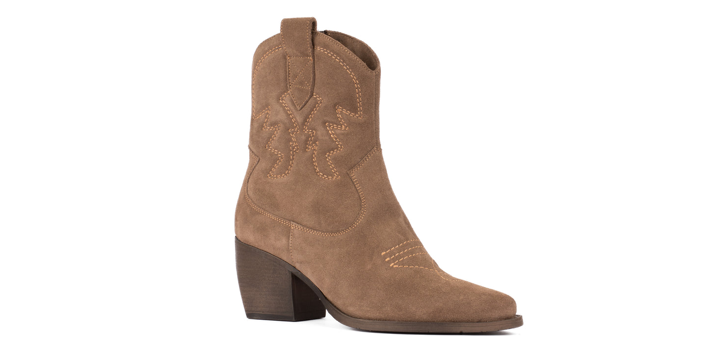 Embroidered Suede Western Ankle Boots