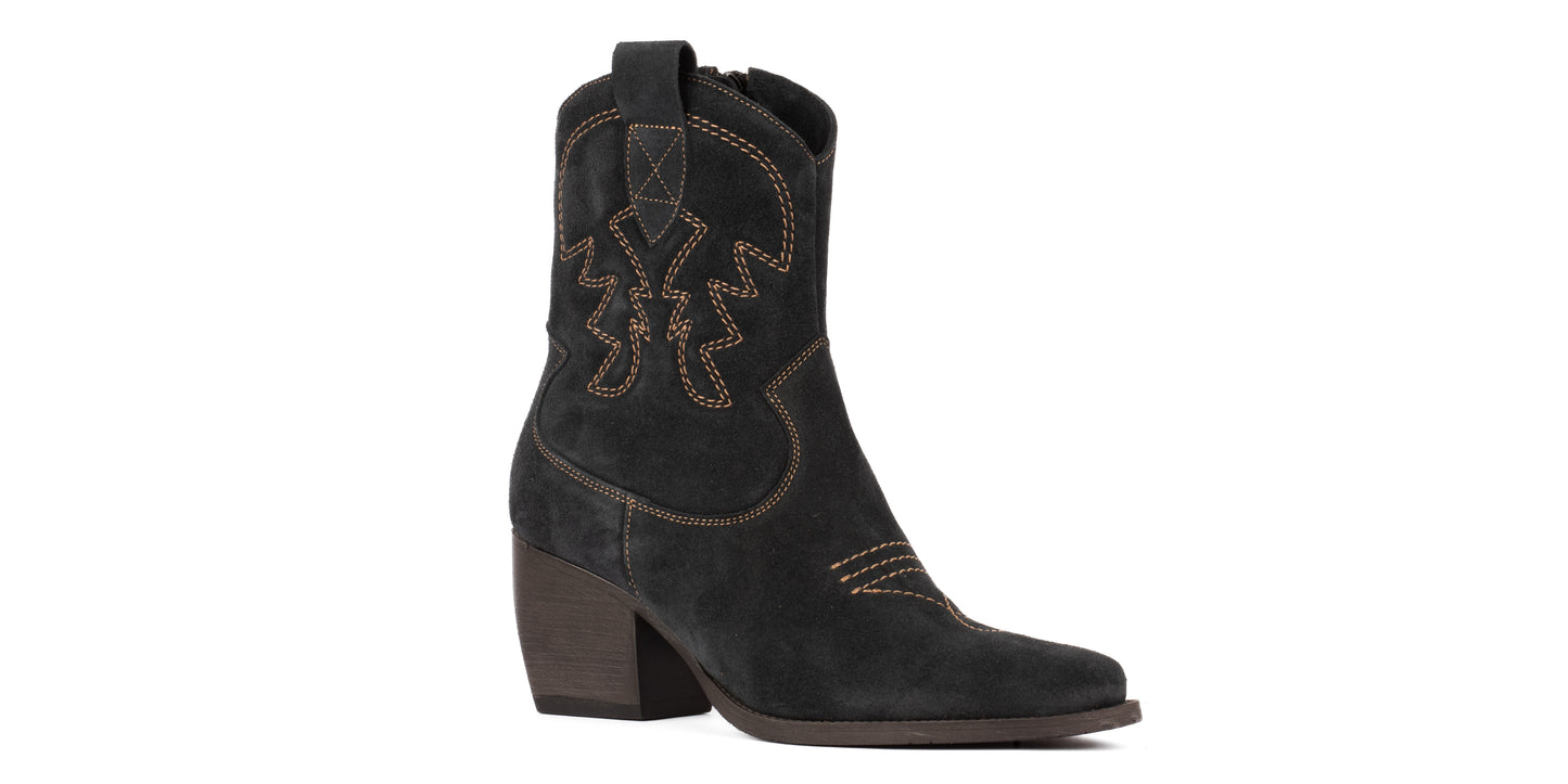 Embroidered Suede Western Ankle Boots