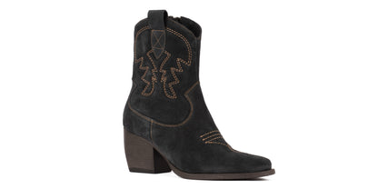 Embroidered Suede Western Ankle Boots