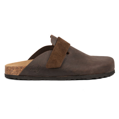 Sabot Clog in Pelle Ingrassata con Velcro