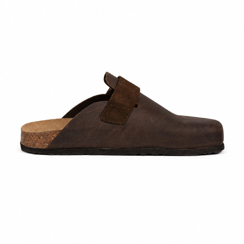 Sabot Clog in Pelle Ingrassata con Velcro