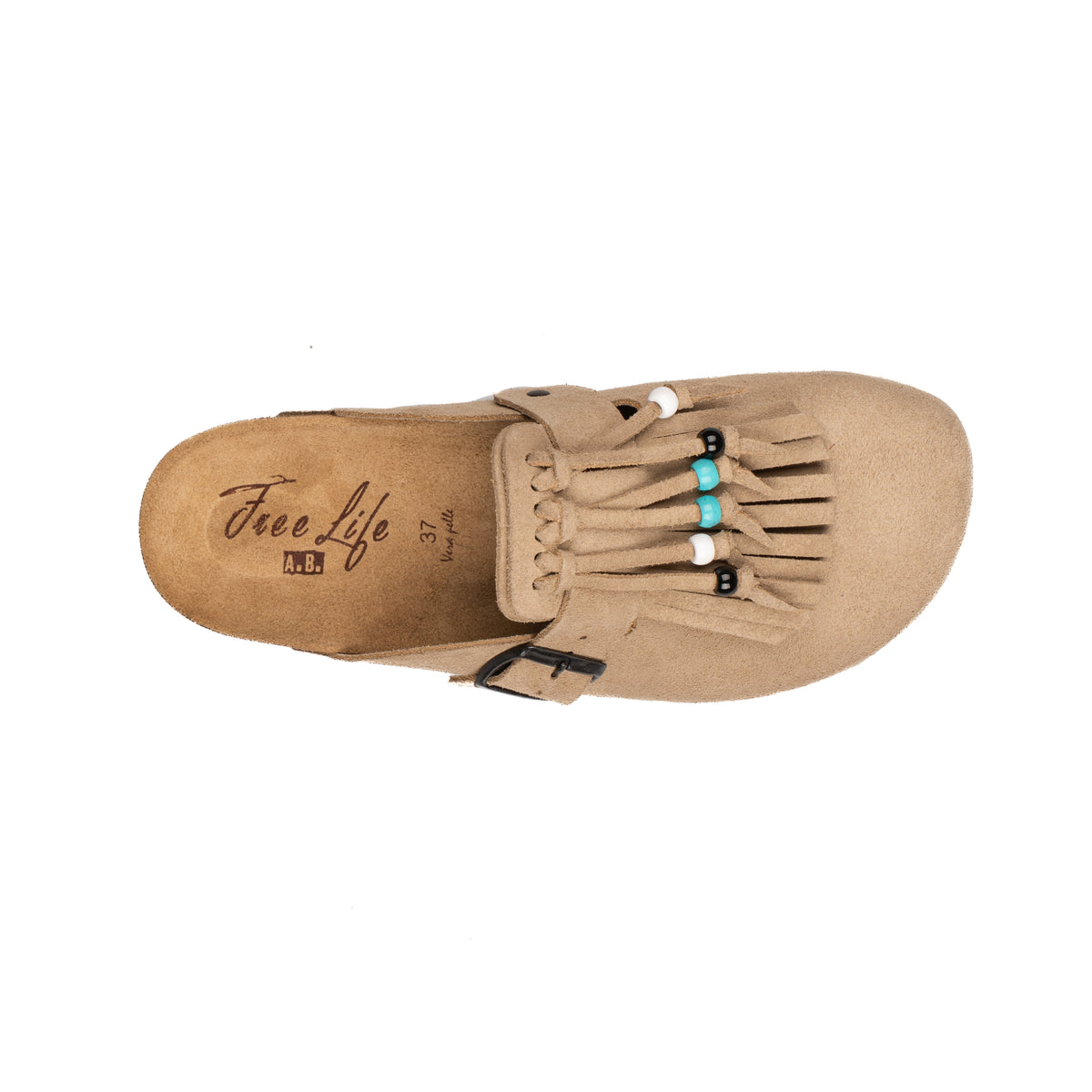 Sabot Clog in Pelle Scamosciata con Frangia e Perline