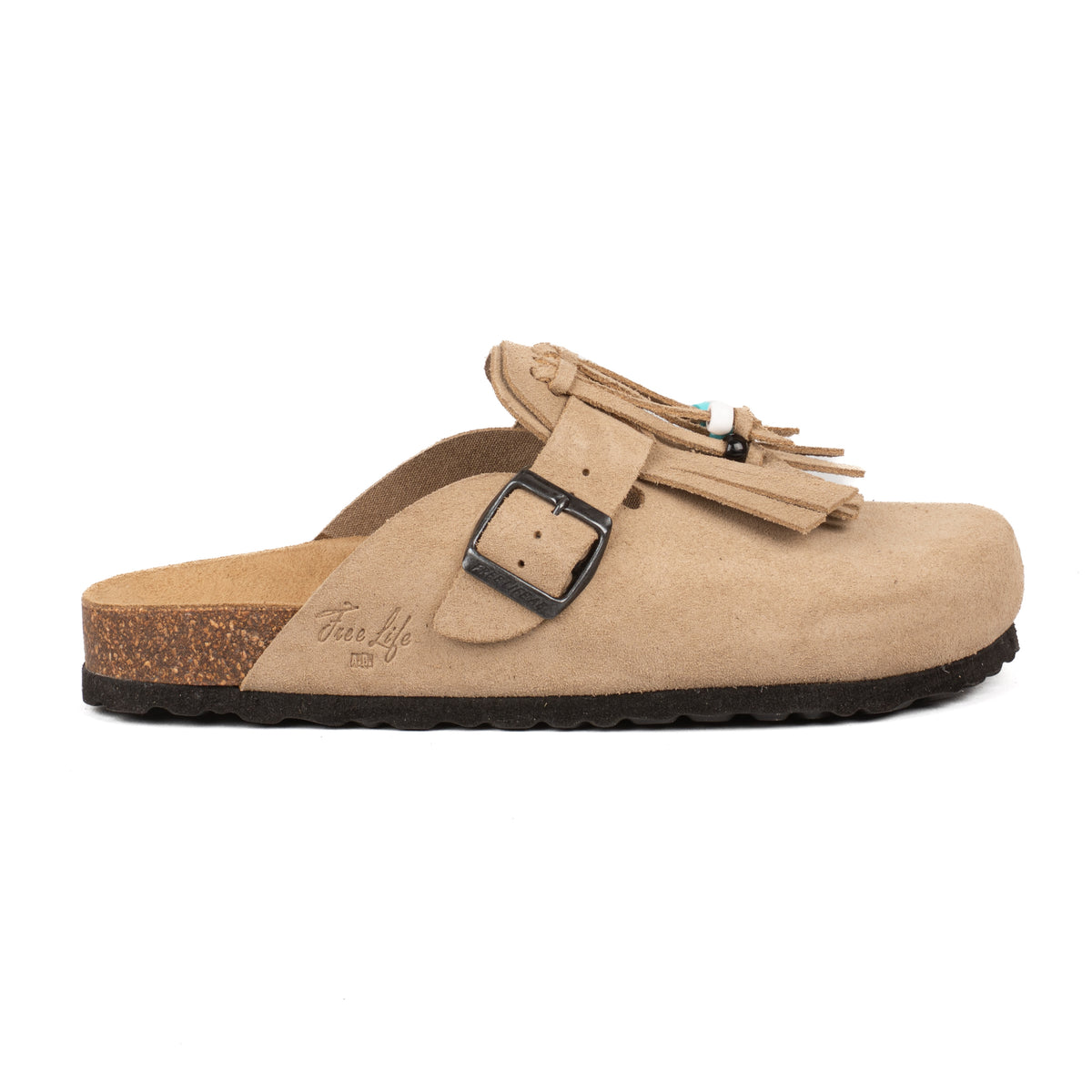 Sabot Clog in Pelle Scamosciata con Frangia e Perline