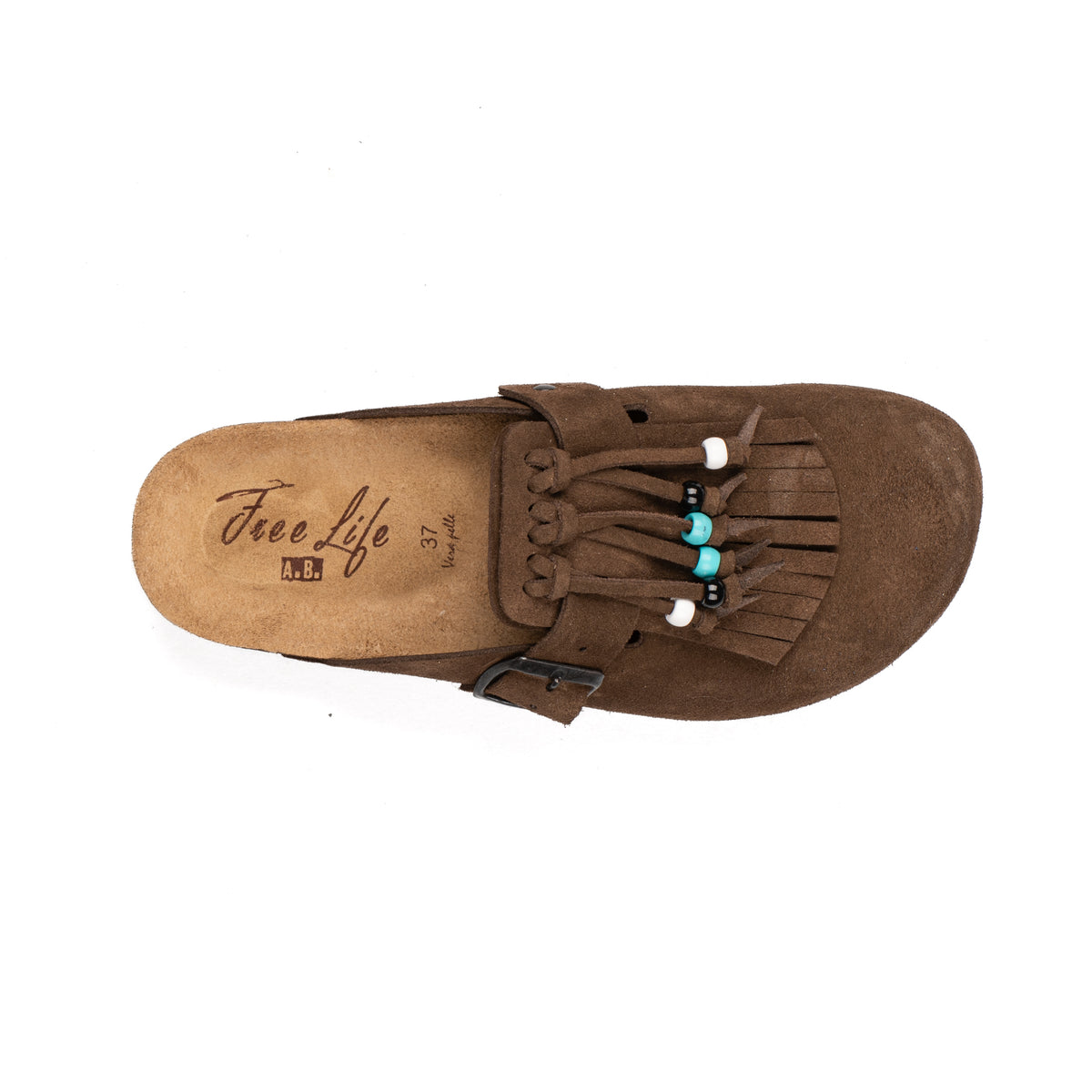 Sabot Clog in Pelle Scamosciata con Frangia e Perline