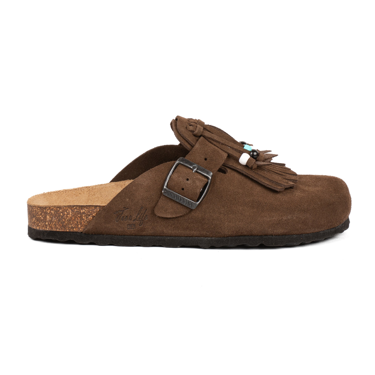 Sabot Clog in Pelle Scamosciata con Frangia e Perline