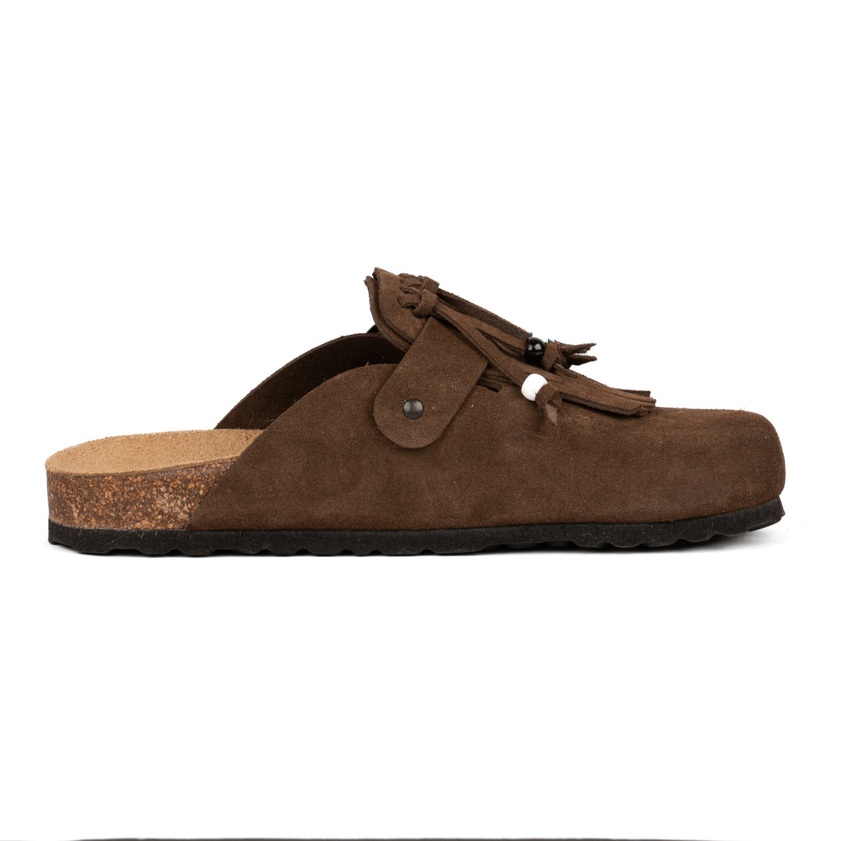 Sabot Clog in Pelle Scamosciata con Frangia e Perline