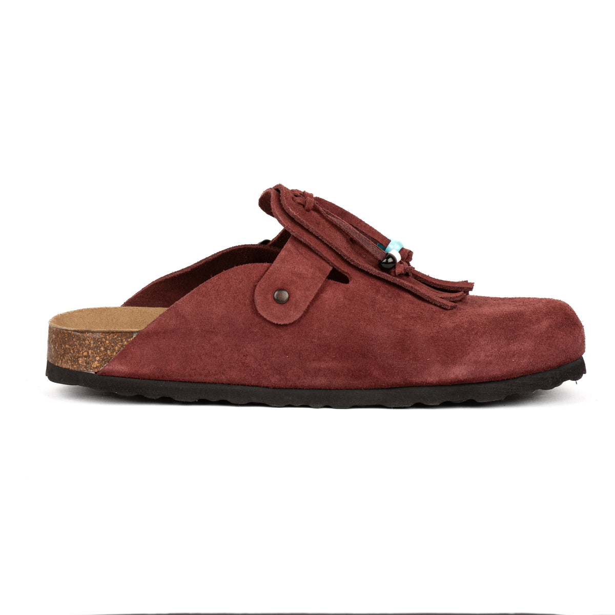 Sabot Clog in Pelle Scamosciata con Frangia e Perline