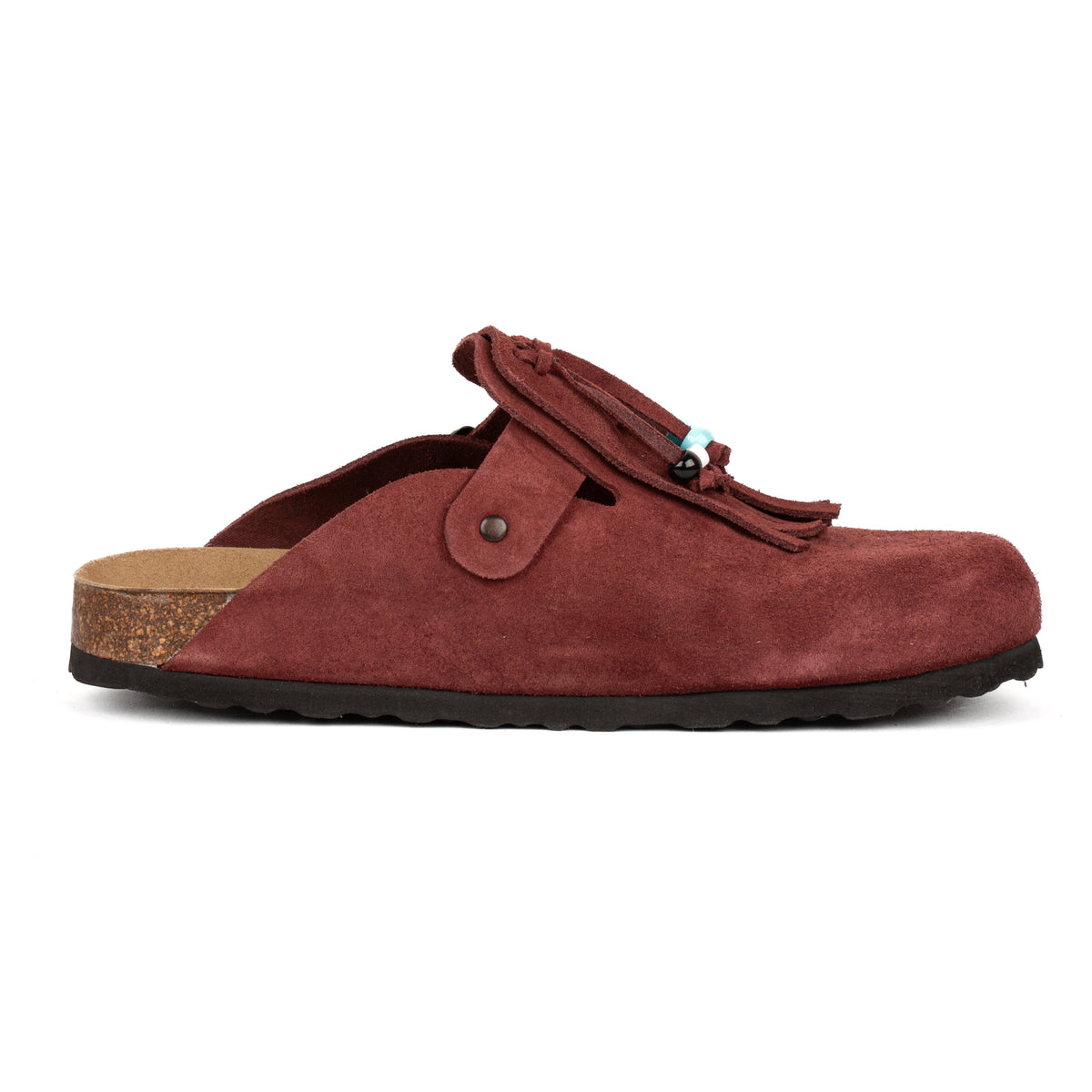 Sabot Clog in Pelle Scamosciata con Frangia e Perline