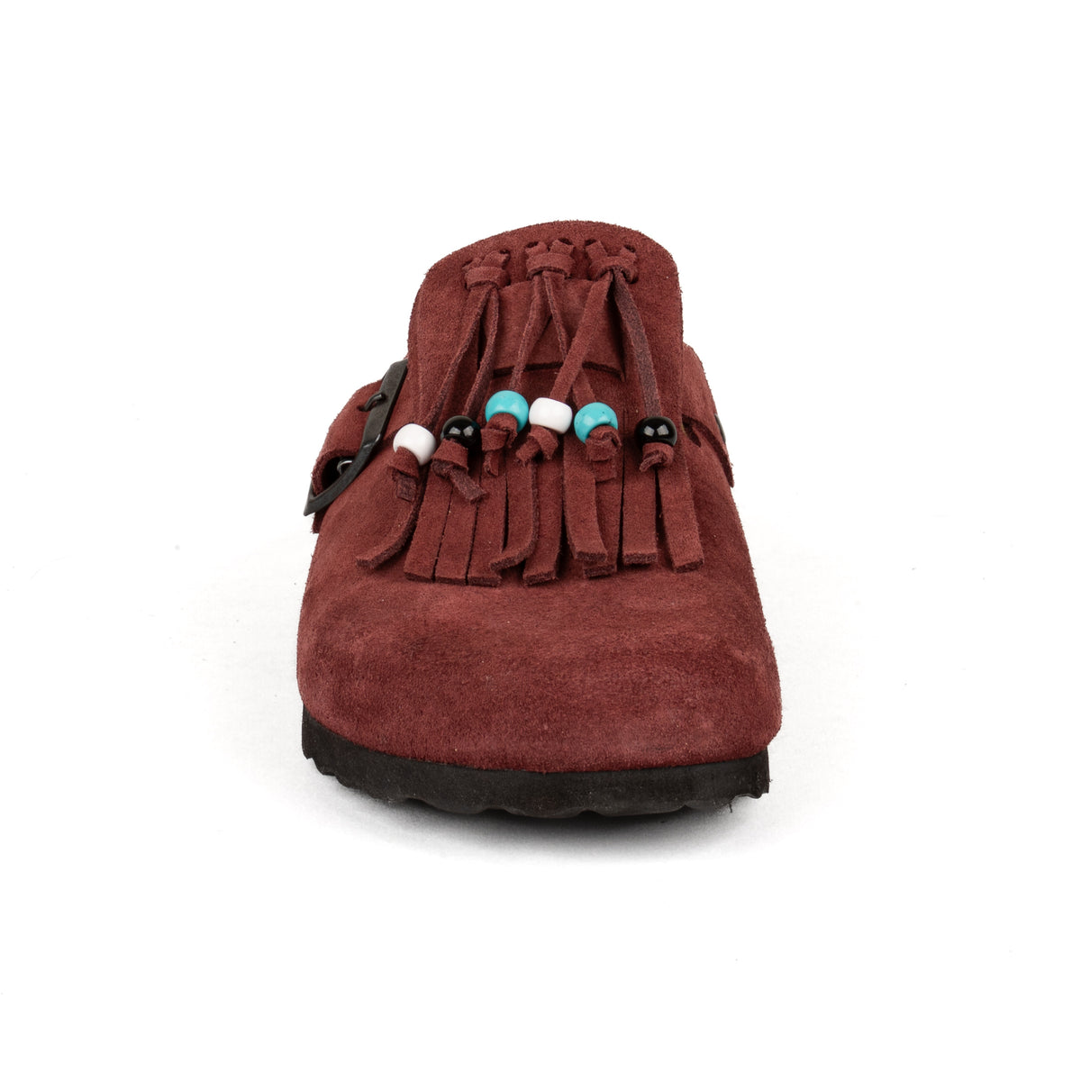 Sabot Clog in Pelle Scamosciata con Frangia e Perline