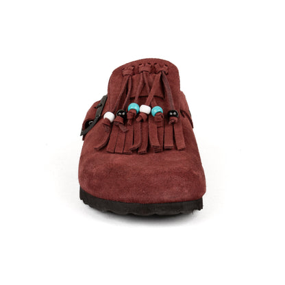 Sabot Clog in Pelle Scamosciata con Frangia e Perline