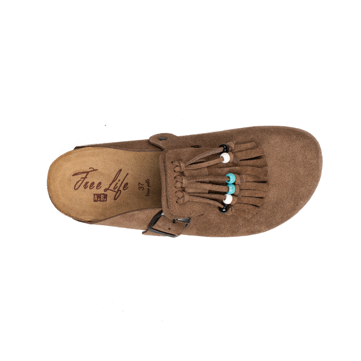 Sabot Clog in Pelle Scamosciata con Frangia e Perline