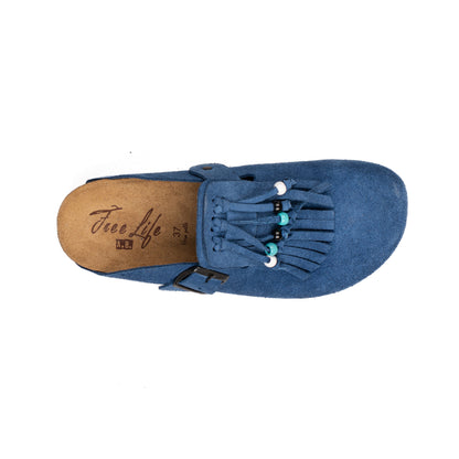 Sabot Clog in Pelle Scamosciata con Frangia e Perline