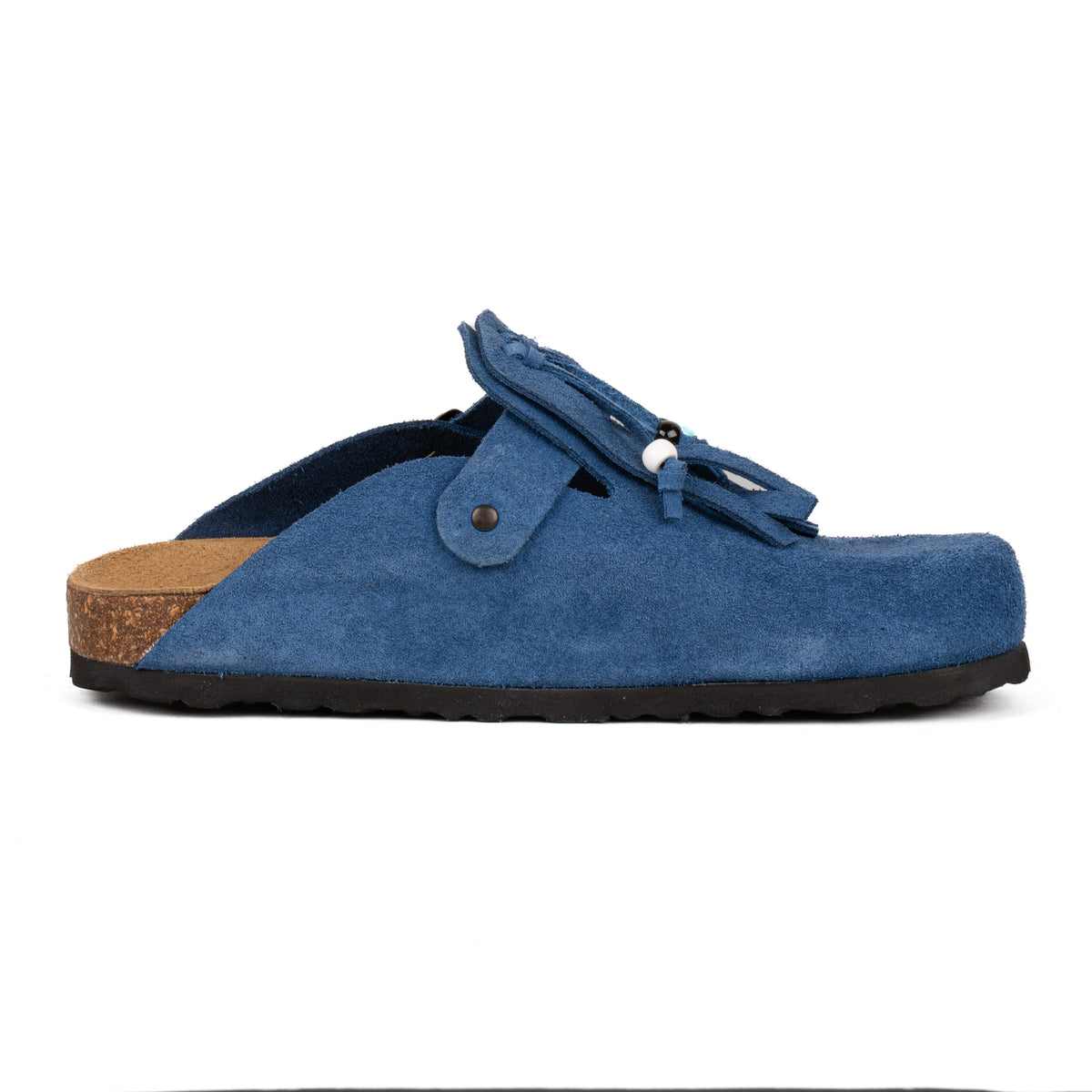 Sabot Clog in Pelle Scamosciata con Frangia e Perline