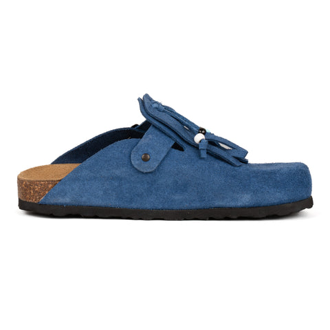 Sabot Clog in Pelle Scamosciata con Frangia e Perline