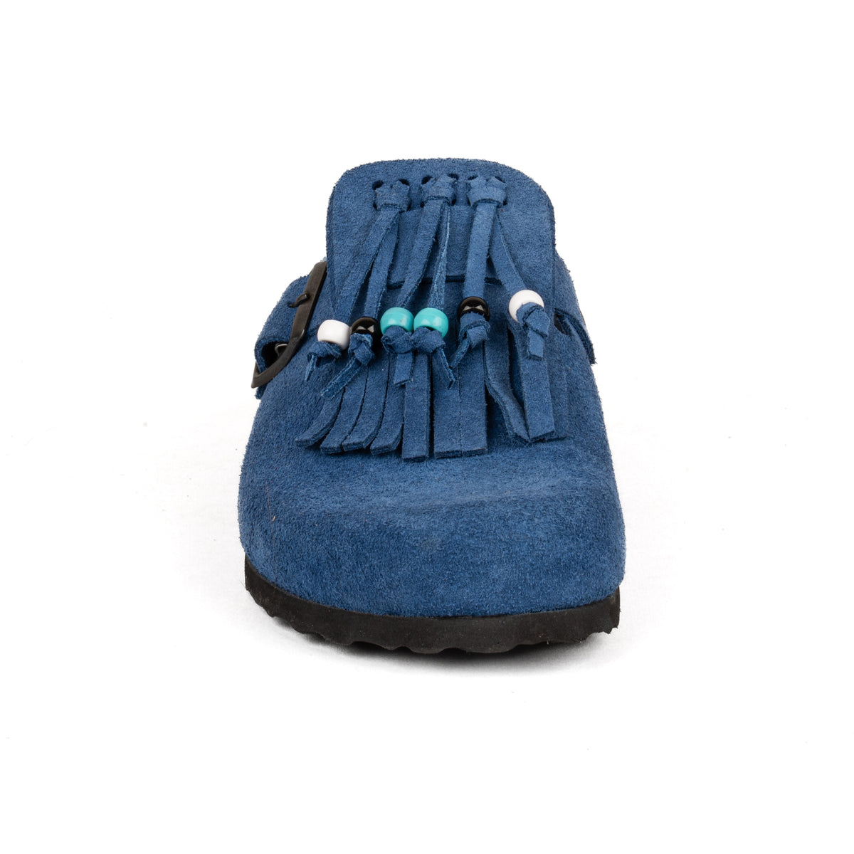 Sabot Clog in Pelle Scamosciata con Frangia e Perline