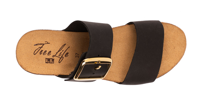 Sabot Zeppa Doppia Fascia in Pelle con Fibbia