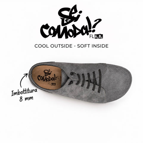Scarpa Pelle Ingrassata con Laccio Elastico con Plantare Morbido