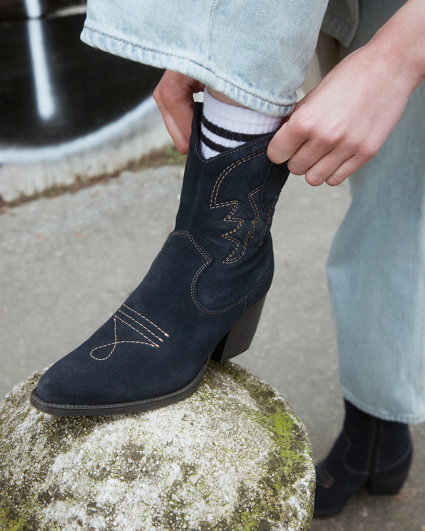 Embroidered Suede Western Ankle Boots