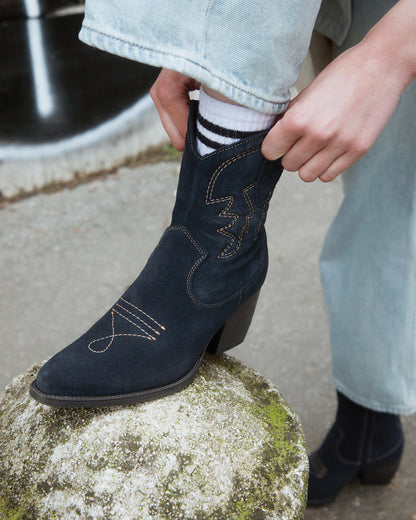 Embroidered Suede Western Ankle Boots
