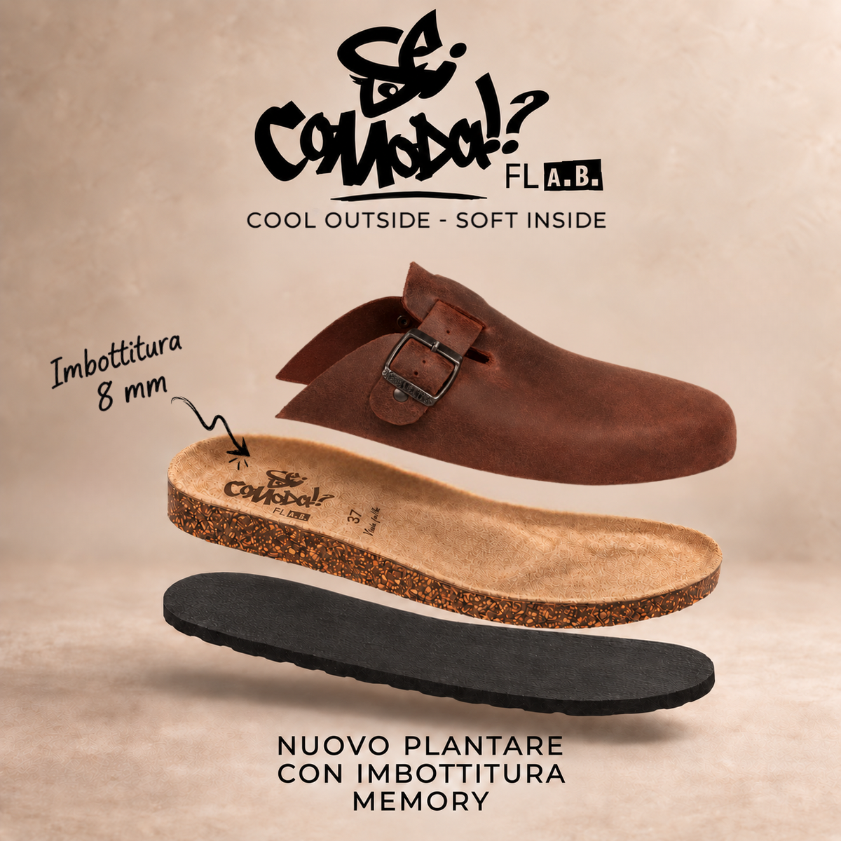 Sabot Clog in Pelle Ingrassata Con Plantare Morbido