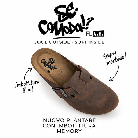 Sabot Clog in Pelle Scamosciata Con Plantare Morbido 8 mm
